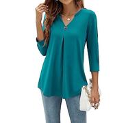 YloveM Chemisier pour Femmes Manches 3/4 Col V Blouse Décontracté Tunique Top Couleur Unie Longues Blouses Élégante Shirts