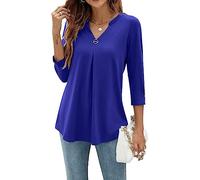 YloveM Chemisier pour Femmes Manches 3/4 Col V Blouse Décontracté Tunique Top Couleur Unie Longues Blouses Élégante Shirts