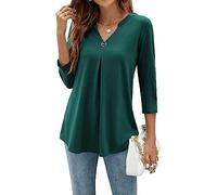 YloveM Chemisier pour Femmes Manches 3/4 Col V Blouse Décontracté Tunique Top Couleur Unie Longues Blouses Élégante Shirts