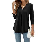 YloveM Chemisier pour Femmes Manches 3/4 Col V Blouse Décontracté Tunique Top Couleur Unie Longues Blouses Élégante Shirts