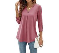 YloveM Chemisier pour Femmes Manches 3/4 Col V Blouse Décontracté Tunique Top Couleur Unie Longues Blouses Élégante Shirts