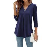 YloveM Chemisier pour Femmes Manches 3/4 Col V Blouse Décontracté Tunique Top Couleur Unie Longues Blouses Élégante Shirts