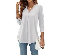 YloveM Chemisier pour Femmes Manches 3/4 Col V Blouse Décontracté Tunique Top Couleur Unie Longues Blouses Élégante Shirts