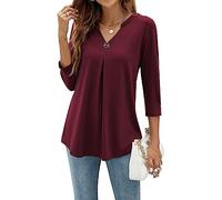 YloveM Chemisier pour Femmes Manches 3/4 Col V Blouse Décontracté Tunique Top Couleur Unie Longues Blouses Élégante Shirts