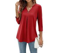 YloveM Chemisier pour Femmes Manches 3/4 Col V Blouse Décontracté Tunique Top Couleur Unie Longues Blouses Élégante Shirts