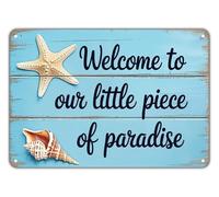 YLQUXEUV Rustic Metal Tin Sign Welcome To Paradise Coastal Style Vintage Wall Hanging For Yard Garden Home Dorm Outdoor Room 8 X 12 inch