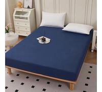 YLREAN Drap-Housse imperméable de Couleur Unie, protège-Matelas, Lavable en Machine, avec Poche Profonde, antibactérien et imperméable - Bleu foncé - Queen