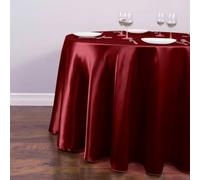 YLREAN Nappe en Satin Superposition de Tissu Lisse et Brillant - Nappe Ronde pour fête de Mariage, Restaurant, Banquet, décorations - Rouge Bordeaux - Diamètre 145 cm