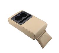 YlRNhe Coussin d'accoudoir de voiture, oreiller d'accoudoir de console centrale de voiture universel Oreiller en mousse à mémoire de forme en cuir PU avec porte-gobelets et poche de rangement (beige)