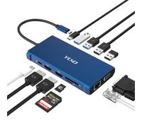 YLSCI Station d'accueil USB C 12 en 1 avec Triple écran avec 2 x 4K HDMI, VGA, Ethernet, 100 W PD, USB 3.0, 4 x USBA, SD/TF. Un Must Have pour Ordinateur Portable USB-C et Smartphone