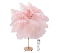 YLSZHY Lampe de Chevet Lampe de Table Décorative en Plume d'autruche de 30 Pièces, Style Créatif Moderne et Romantique, Lumière de Nuit sur la Table de Chevet de la Chambre à Coucher(Rose)