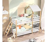 YLSZHY Lit superposé pour enfant 90 x 200 cm, structure de lit simple avec échelle, protection contre les chutes, ardoise, lit en bois massif en forme de maison pour 2 enfants (A)