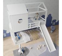 YLSZHY Lit superposé pour enfant 90 x 200 cm, structure de lit simple avec échelle, toboggan et protection contre les chutes, lit en bois massif de pin en forme de maison pour 2 enfants (G)