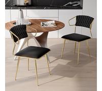 YLSZHY Lot de 2 chaises de salle à manger modernes en velours tissé avec pieds en métal doré, chaise d'appoint d'appoint avec cadre en métal pour salle à manger, cuisine, salon, chambre à coucher