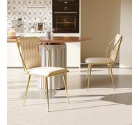 YLSZHY Lot de 2 chaises de salle à manger modernes en velours tissé avec pieds en métal doré, chaise d'appoint d'appoint avec cadre en métal pour salle à manger, cuisine, salon, chambre à coucher