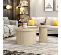 YLSZHY Lot de 2 tables basses gigognes rondes en bois avec grain de bois, table basse pour canapé, table basse pour canapé, style ferme, salon, chambre à coucher, balcon, appartement