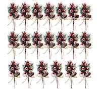 YLSZHY Lot de 20 branches de pin artificielles avec baies de pin et houx pour loisirs créatifs, couronnes de Noël, décorations de mariage et de vacances