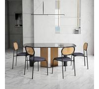 YLSZHY Lot de 4 chaises de salle à manger en rotin - Style bohème moderne - Rembourrées - Sans accoudoirs - Avec dossier en rotin - Pour salon et salle à manger - Noir