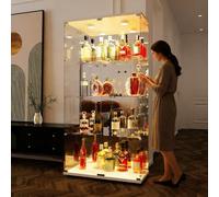 YLSZHY Vitrine en verre à 4 étagères avec double portes, armoire à curio verrouillable en verre trempé pour salon, chambre à coucher (blanc avec lumière)