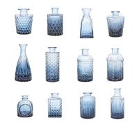 YLSZHYR 12 Pièces Petit Vase Ensemble avec des Mini Vases Colorés en Relief Décorations de Salon à la Maison Vases à Fleurs en Verre pour Table de Pièce Maîtresse Maison(12 pièces Bleu)