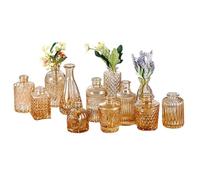 YLSZHYR 12 Pièces Petit Vase Ensemble avec des Mini Vases Colorés en Relief Décorations de Salon à la Maison Vases à Fleurs en Verre pour Table de Pièce Maîtresse Maison(12 pièces Marron)