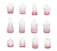 YLSZHYR 12 Pièces Petit Vase Ensemble avec des Mini Vases Colorés en Relief Décorations de Salon à la Maison Vases à Fleurs en Verre pour Table de Pièce Maîtresse Maison(12 pièces Rose)