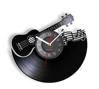 yltian Guitare Acoustique Noire Notes de Musique Disque Vinyle CD Disque Horloge Murale Musique Murale Art déco Musicien Guitariste Horloge Murale