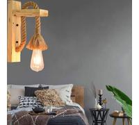 YLTLINK Lampe murale industrielle, applique murale en bois corde de chanvre, lampe de chevet industrielle avec corde de chanvre E27 lampe murale décoration de la maison (sans ampoule)-1 pièce