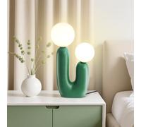 YLTLINK Résine Double Lampe de Table Tête G9 Petite Lampe de Chevet Haute 40cm Poser Couleur Vert Salon Moderne （Sans source lumineuse）