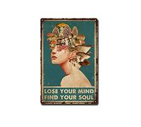 YLUYINOM Panneau en étain avec motif champignon - Impression « Love Nature » - Lose Your Mind Find Your Soul - Poster vintage en forme de tête de champignon - 20,3 x 30,5 cm - Peinture en étain - Noir