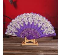 YLWX Éventail À Main Pliant Espagnol for Femmes, Rétro, Bord en Dentelle, Accessoire Décoratif De Ballet, Éventail Manuel De Danse, Accordéon Pliable (Color : Purple)