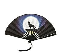 YLWX Éventail Pliant en Plastique Animal avec Pompon, Style Vintage Dominateur, Éventail À Main De Danse Hanfu De Style Masculin (Color : Wolf)