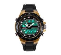 Ylwxzenith Montre à Double Temps pour Hommes, Affichage numérique analogique, lumière arrière, à 50 m, boîtier en Acier Inoxydable, Bande de Silicone, Noir ou Or Noir (Golden Black Belt)