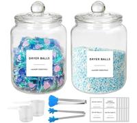 YlYADl BoîTe De Rangement pour DéTergents,2x2L Bocaux en Verre pour Buanderie avec Couvercle Hermétique,BoîTe à DéTergent Bonbonnières en Verre Grand,2 Cuillères à Mesurer,2 Clips