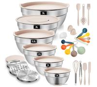 YlYADl Ensemble de Bols Mélangeurs,6 Bols en Acier Inox avec Couvercles,Silicone Bols à Mélangeren,Bols Saladier en Acier Inoxydable,Saladiers en Acier Inoxydable avec Couvercle et Fond en Silicone