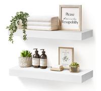 YLYHSST Lot de 2 étagères flottantes en bois massif rustique blanc pour cuisine, salle de bain, salon - 43,2 x 20,3 x 4,1 cm