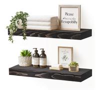 YLYHSST Lot de 2 étagères flottantes en bois massif rustique noir pour cuisine, salle de bain, salon - 43,2 x 20,3 x 4,1 cm