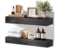 YLYHSST Lot de 2 étagères murales flottantes rustiques en bois massif - 43,2 x 7,6 x 17,8 cm - Noir