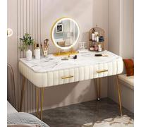 YLZSJJ Coiffeuse avec Miroir LED pour Chambre à Coucher, Table de Maquillage avec Spacieux Tiroir Coulissants, 3 Modes d'éclairage (Beige,80cm/31.5in)