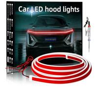YM E-Bright Bande de lumière de Capot LED, Voiture LED Bande de lumière, imperméable à l'eau Flexible drl Dynamic Scan Start hoodbeam Kit, Feux de Jour pour Voiture, Camion, 12V 59 inch, Rouge, 1 Set