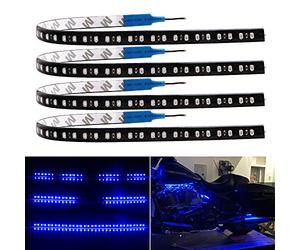 YM E-Bright Lot de 4 bandes lumineuses LED flexibles bleues 30 cm 1210 32-SMD 12 V CC Knight Rider pour décoration de voiture et de moto, intérieur et extérieur, avec ruban adhésif 3M intégré