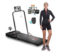 YM Tapis de Course avec Barre de Support et Support de Tablette, Haut-Parleurs Bluetooth, Application KINOMAP et ZWIFT, Télécommande D'horloge, 6 Programme