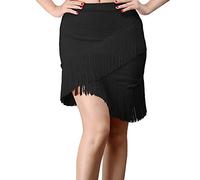 YM YOUMU Jupe de danse latine à pompons pour femme - Taille élastique - Frange irrégulière - Pour la pratique de salsa, rumba, ballet, tango, noir, Taille XS