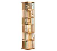 YMAOMAO Bibliothèque rotative, bibliothèques rotatives, bibliothèque rotative en Bois à 360°, bibliothèque pour Rangement au Sol avec bibliothèque Haute densité à 5/6 Niveaux sur Pied,WoodColor-6Tier