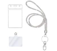 Ymapinc Cordon scintillant avec porte-carte pour femme, avec cristal blanc Ab, porte-badge en strass, cordon pour tour de cou avec porte-cartes, porte-carte en PVC, languette de sécurité pour