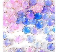 Ymapinc Lot de 100 perles en acrylique pour bracelets en forme de fleur de cerisier pour la fabrication de bijoux, mini perles intercalaires en forme de pétale à bord doré, dégradé bleu, violet, rose