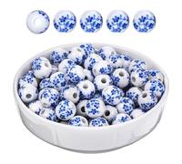 Ymapinc Lot de 100 perles en céramique bleues et blanches de 10 mm pour la fabrication de bijoux, perles d'espacement rondes en porcelaine bleue et blanche faites à la main pour loisirs créatifs