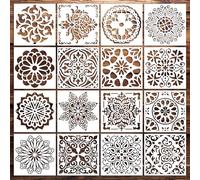 Ymapinc Lot de 16 pochoirs de peinture réutilisables Mandala Dot pour bricolage, art, scrapbooking (15 x 15 cm)