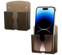 Ymapinc Lot de 2 supports muraux noirs transparents pour téléphone portable avec trou de charge pour la plupart des téléphones portables, support de télécommande de chevet