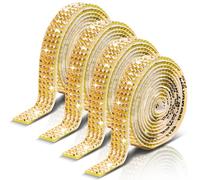 Ymapinc Lot de 4 bandes de strass dorés, 4 m de long, rangées autocollantes brillantes pour coque de téléphone en verre, artisanat, fête d'anniversaire, décoration